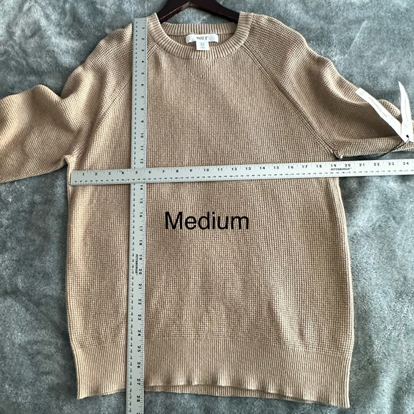 Wilt Women’s Cotton Cashmere Beige Waffle Knit Long Sleeve Sweater Large Med NEW - Picture 9 of 10